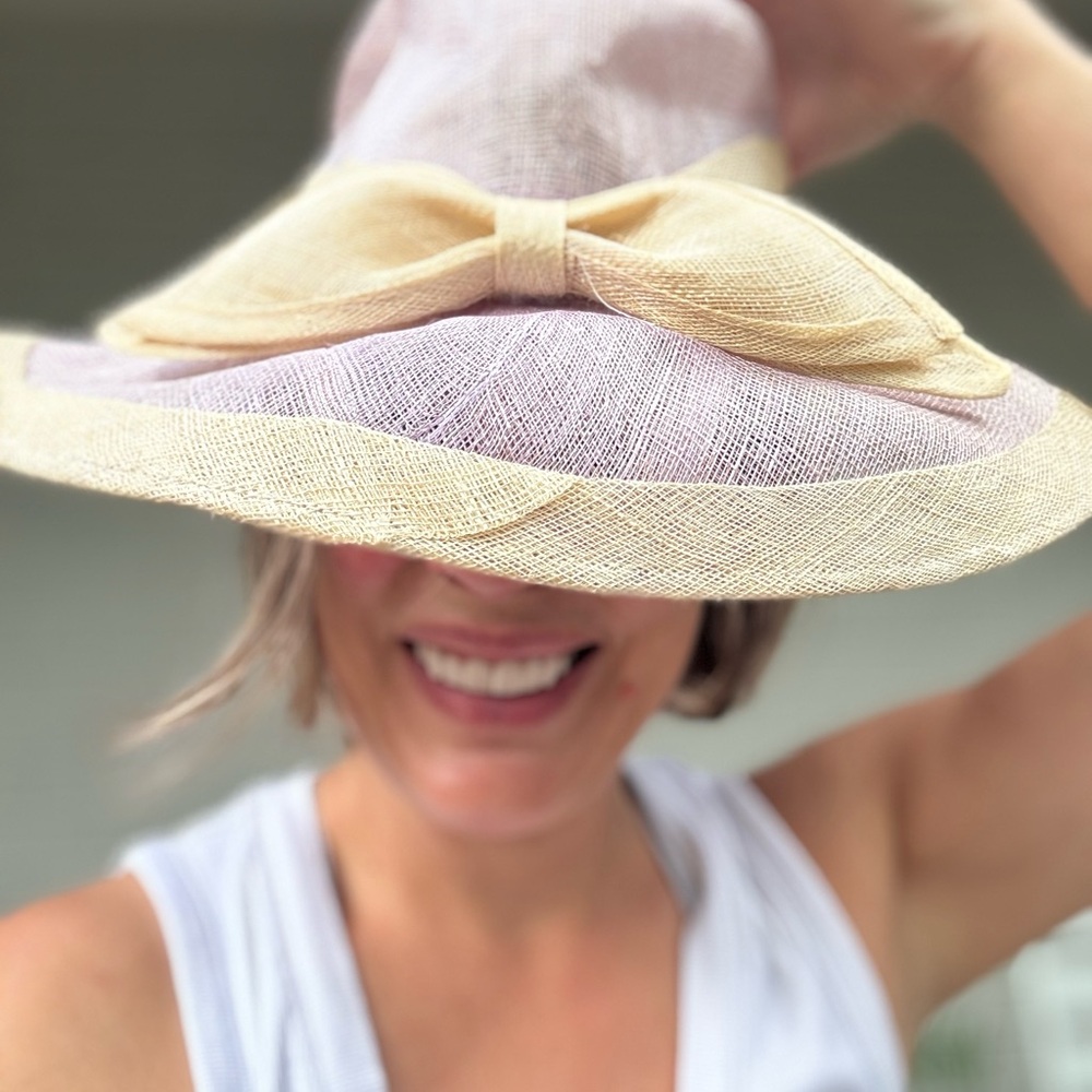 Toucan Hats New York Derby Lawn Party Cream and Lilac Women's Sun Sisal Hat